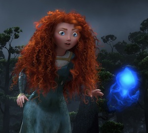 Princess Merida in Pixar's Brave following blue lights