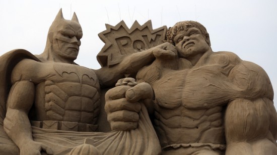 Sculptors Place The Finishing Touches To Their Hollywood Themed Sand Sculptures