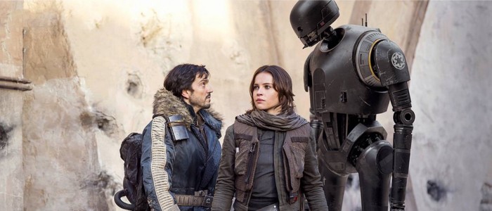 Star Wars Rogue One - Diego Luna as Cassian Andor, Felicity Jones as Jyn Erso, K-2SO