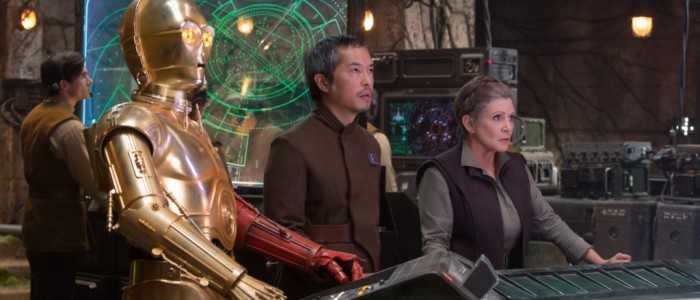 Star Wars The Force Awakens - C3PO, Admiral Statura (Ken Leung), and General Leia Organa (Carrie Fisher)