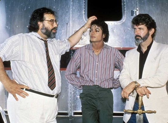 Francis Ford Coppola, Michael Jackson and George Lucas on the set of Captain EO