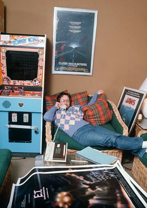 a young Steven Spielberg with his Arcade Games collection