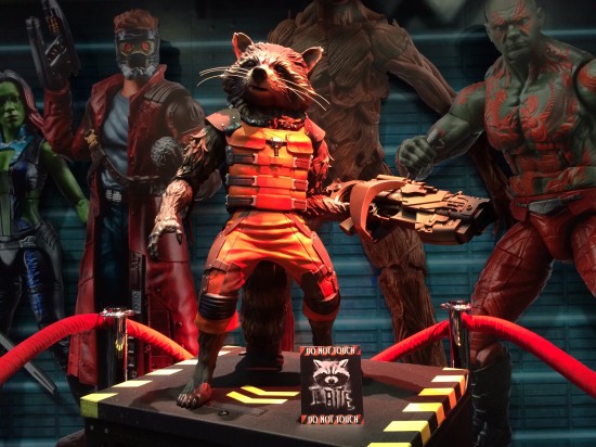 Life-size Rocket Raccoon statue (not for sale) on display at Hasbro