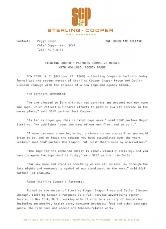 'Mad Men' Press Release