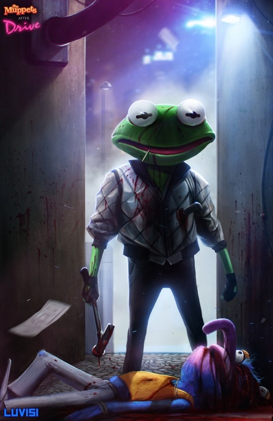 Kermit the Frog Murders Gonzo With a Hammer in This 'Drive' Inspired Illustration by Dan LuVisi