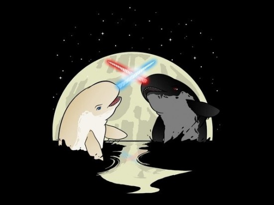 Narwhals Dueling With Lightsaber Horns t-shirt