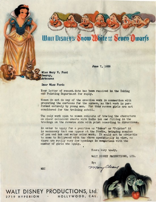 Sexist Disney Rejection Letter
