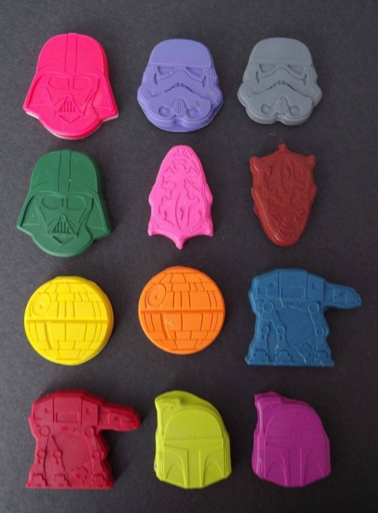 Star Wars and Bat-signal crayons