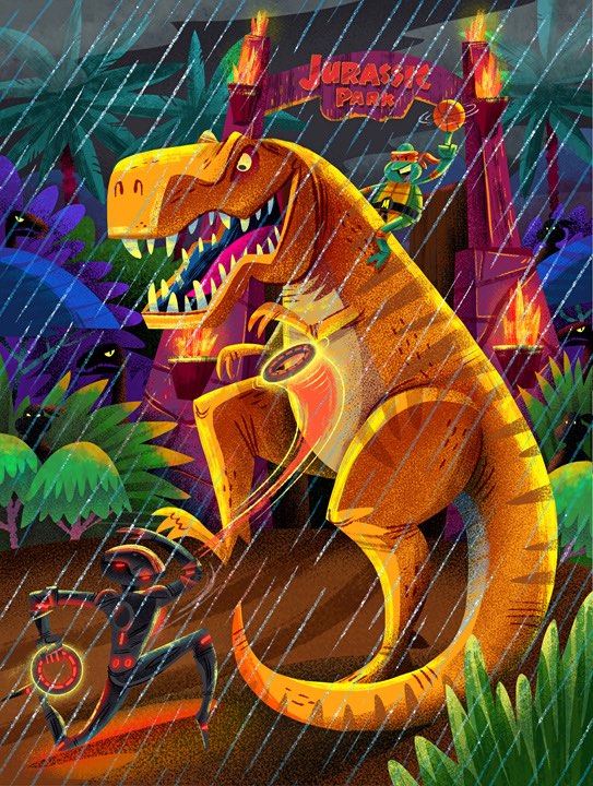 Jurassic Park/Teenage Mutant Ninja Turtles/Tron mash-up from Luke Flowers