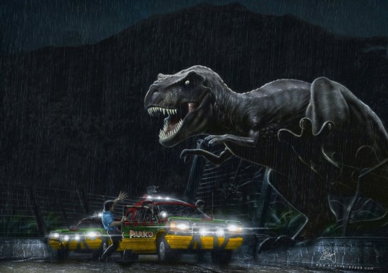 Jurassic Park Tyrannosaurus outbreak by Etienne-Ripzaad