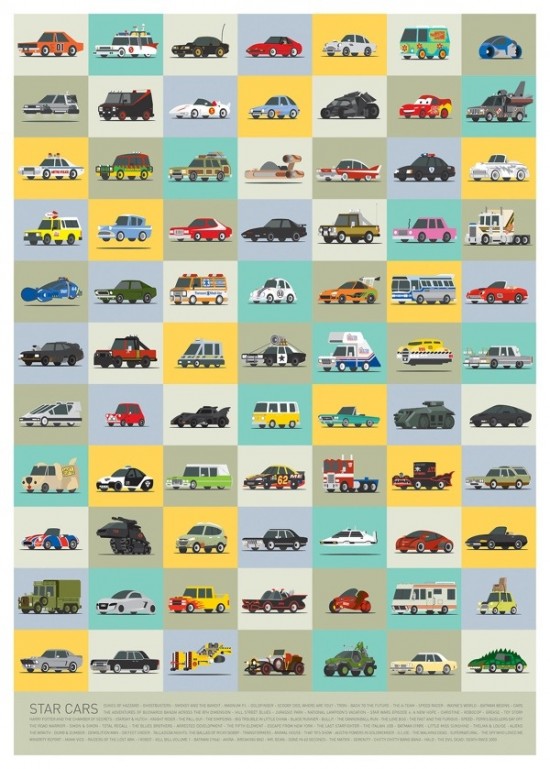 Illustrated Versions Of Iconic Vehicles From Movies And Television