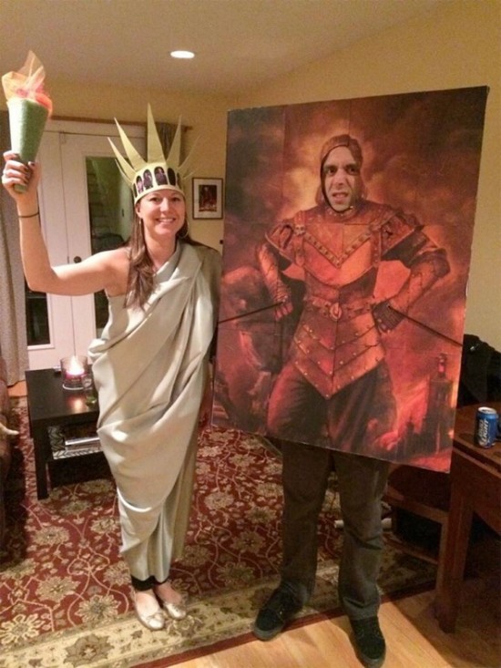 Halloween costumes: The Statue of Liberty and Portrait of Vigo the Carpathian from Ghostbusters 2