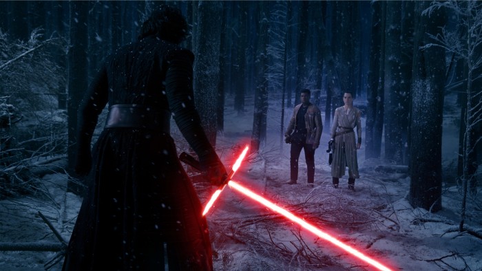 the force awakens rey finn kylo snow