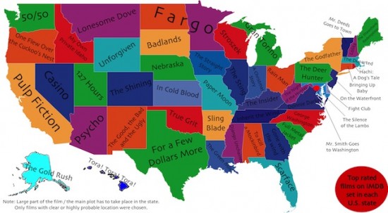 A map that shows the most popular movie set in each U.S. state