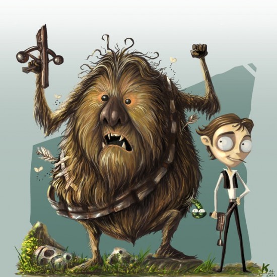 Tim Burton Themed Illustration of Chewbacca and Han Solo