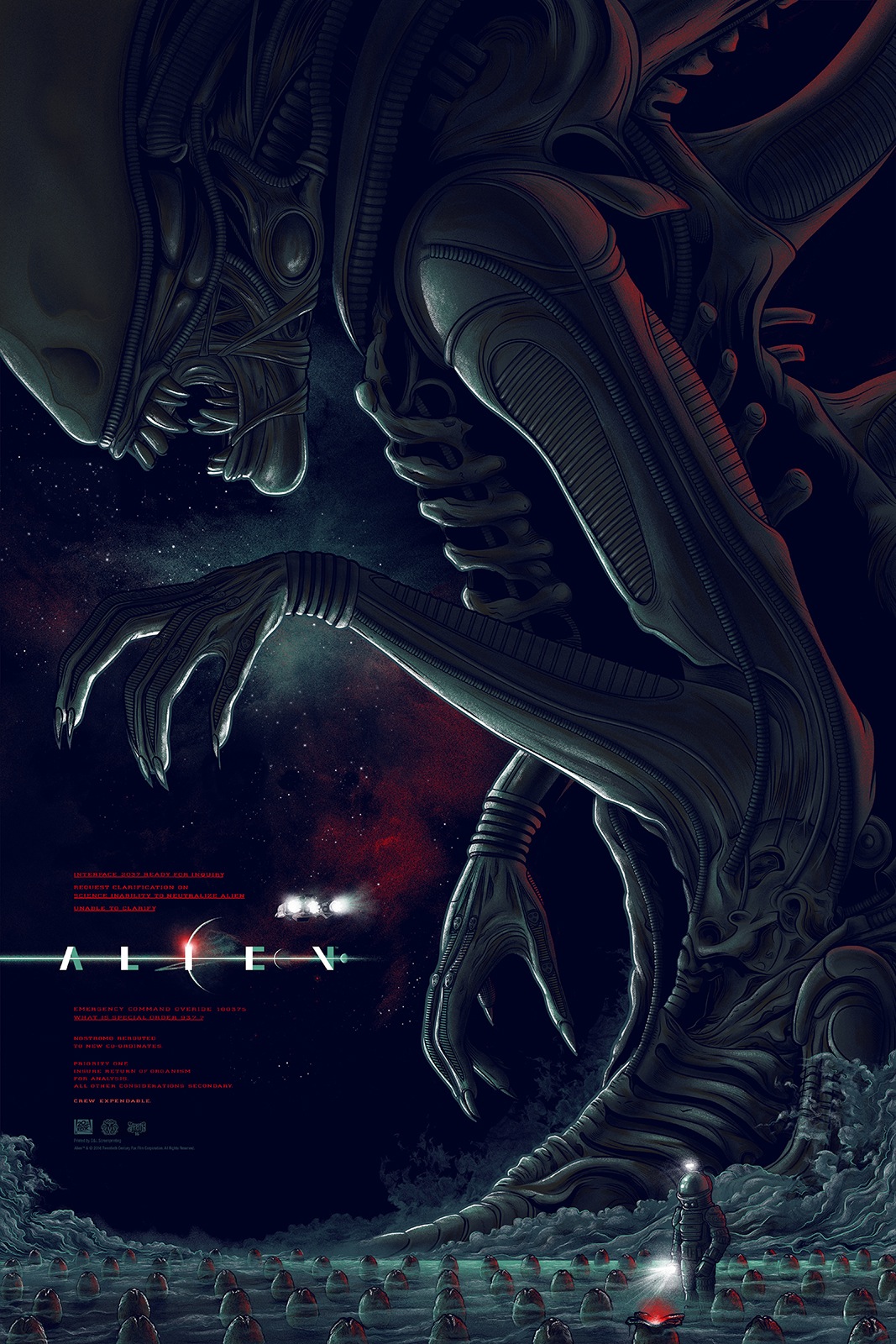 Alien (Variant)" by Mike Saputo, Edition of 125, 24"x36" Screen Print, Printed by D&L Screenprinting: $65