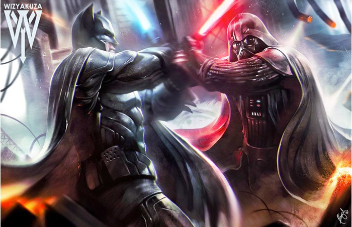 Batman Fighting Darth Vader Print