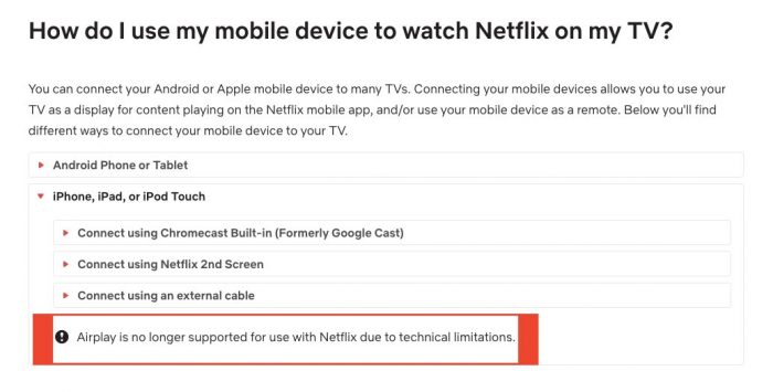 Netflix Stopped Appe AirPlay Support