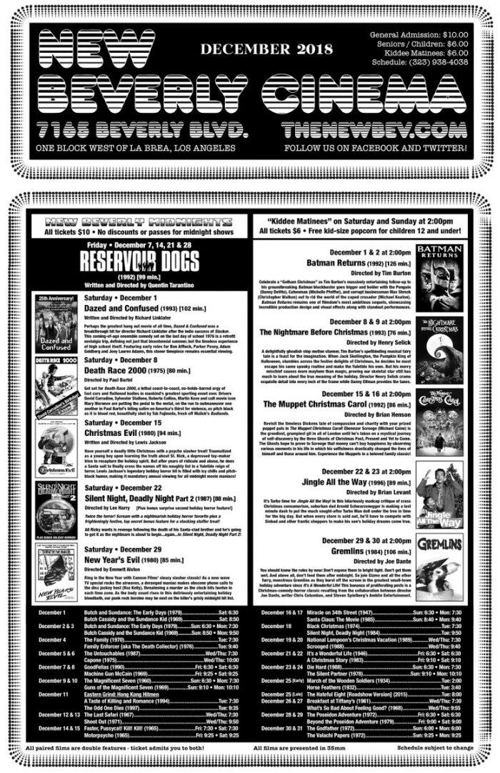 The New Beverly December 2018 Schedule