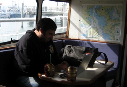 Peter Sciretta Blogging on a Boat