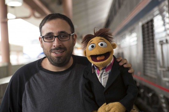 Peter Sciretta and Walter on the set of Muppets Most Wanted