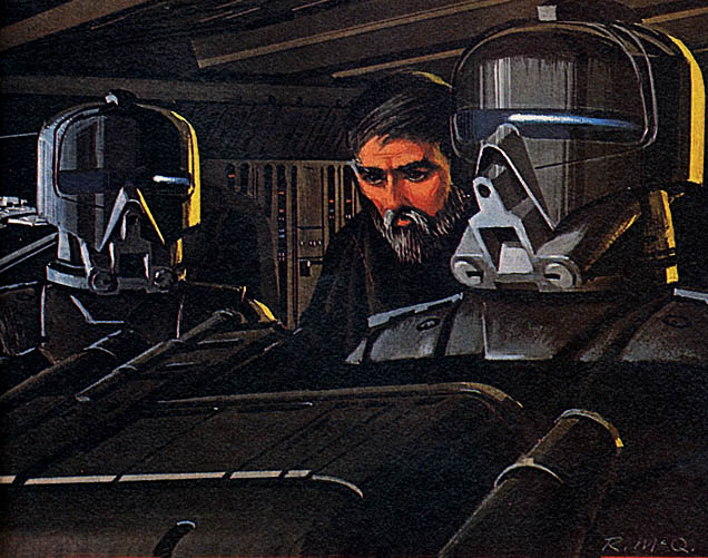 Ralph McQuarrie's early concept design for a Cylon in the original Battlestar Galactica