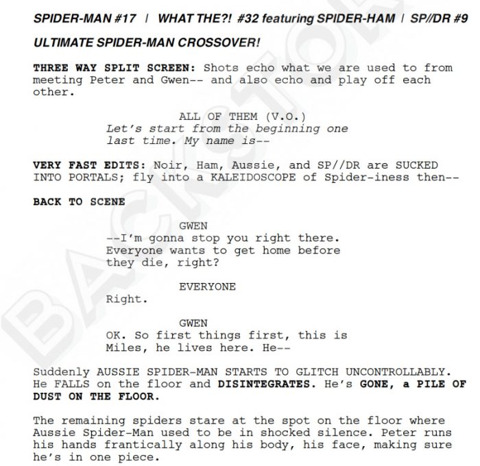 Australian Spider-Man Into the Spider-Verse Script Page