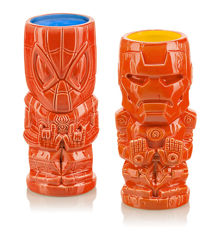 Spider-Man and Iron Man Tiki Mugs