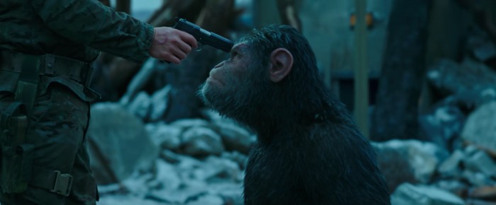 war for the planet of the apes ceasar and woody gun to the head