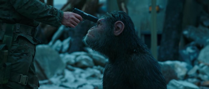 war for the planet of the apes ceasar and woody gun to the head
